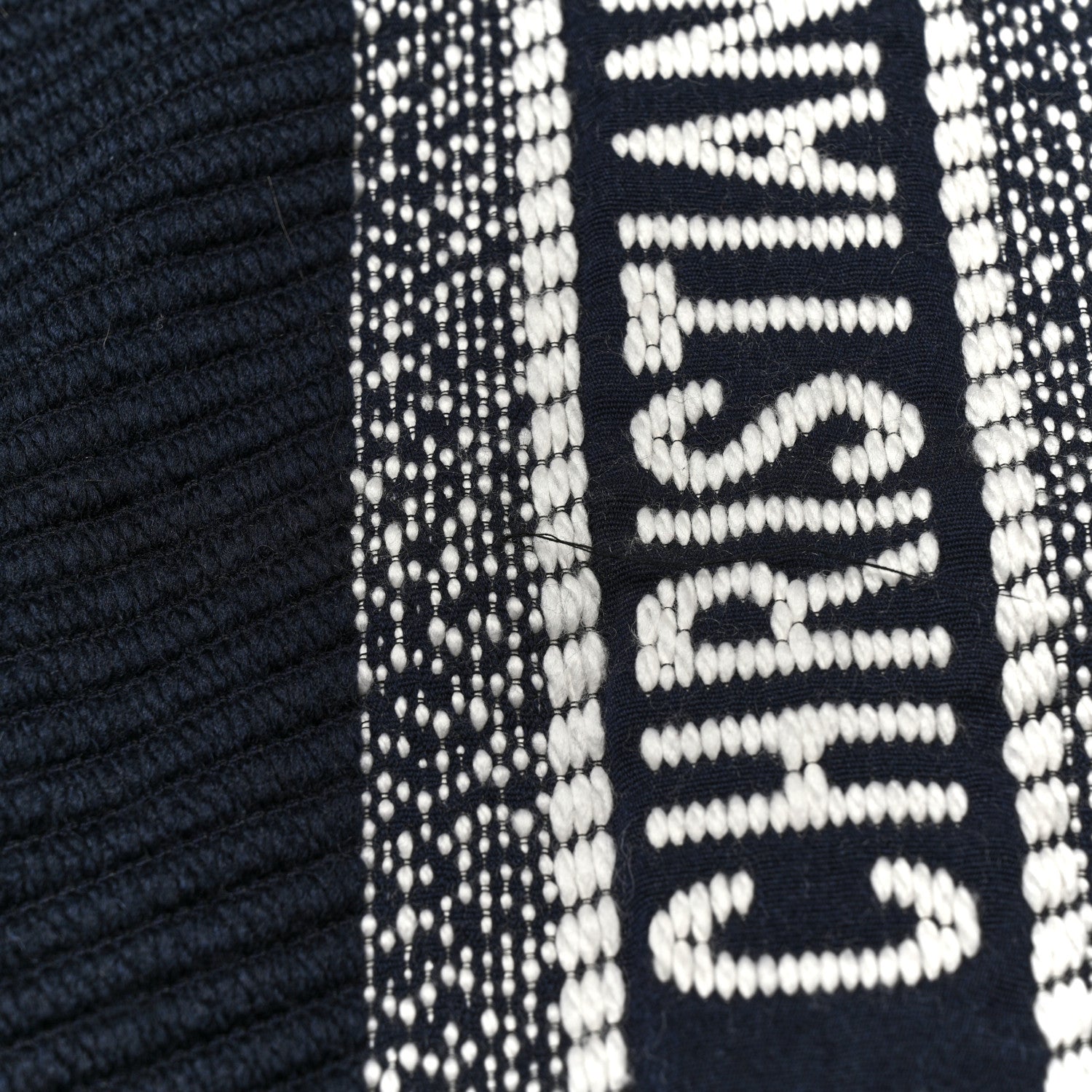 Wool Silk Oblique University Reversible Scarf Navy Blue