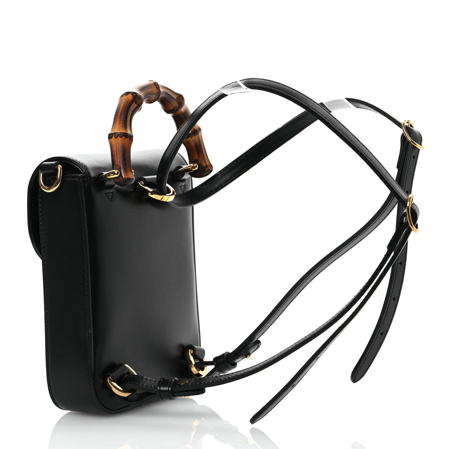 Calfskin Mini Bamboo Top Handle 3 Way Shoulder Bag Black
