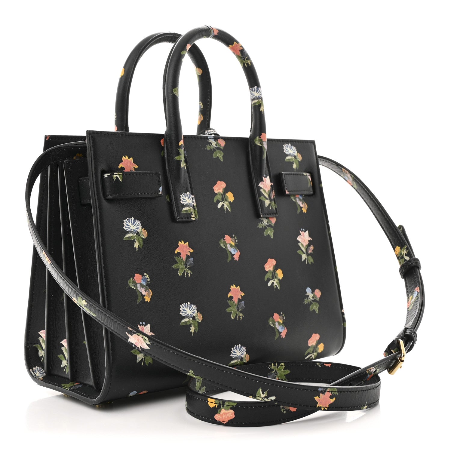 Calfskin Prairie Printed Nano Sac De Jour Black