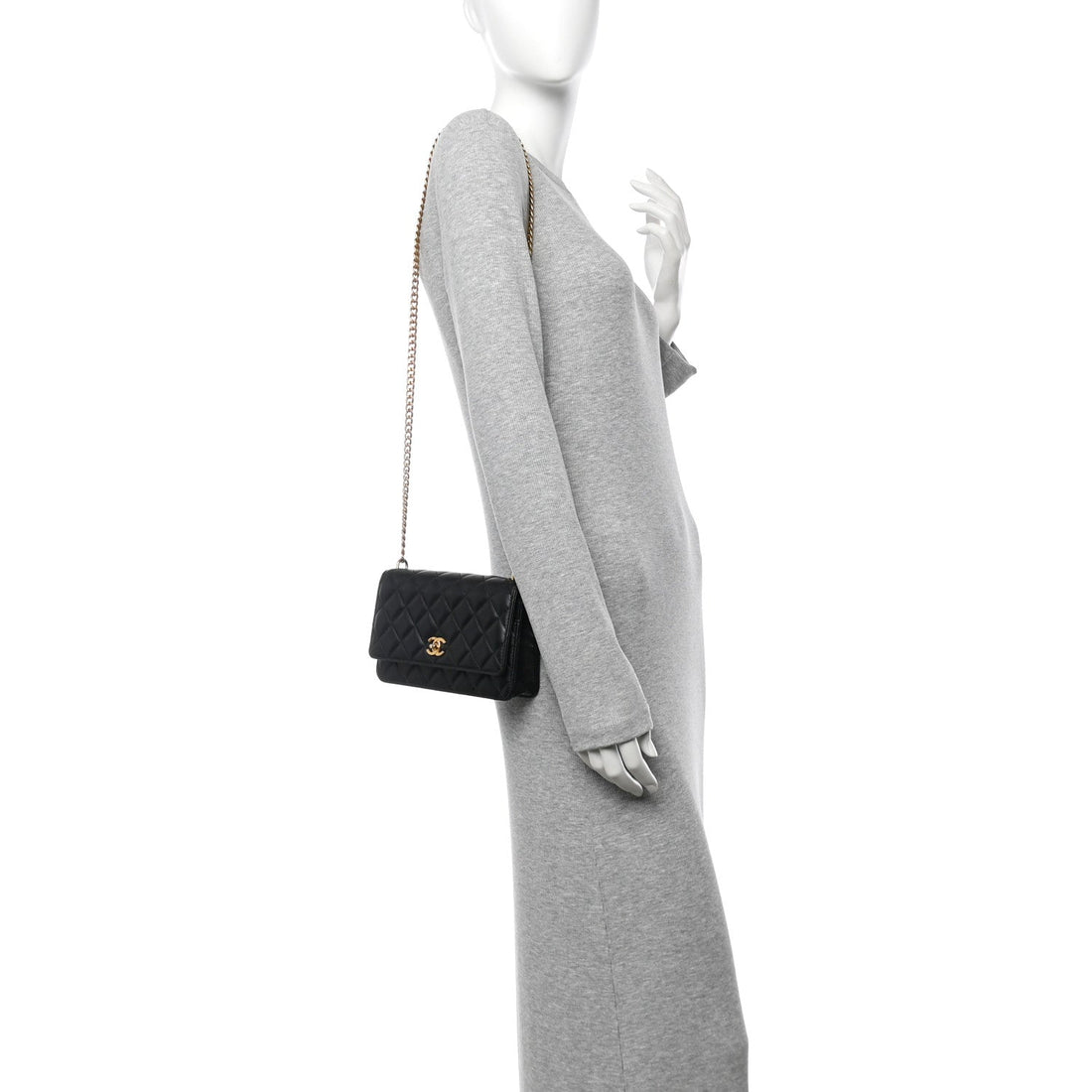 Lambskin Quilted Sweet Camellia Wallet On Chain WOC Black