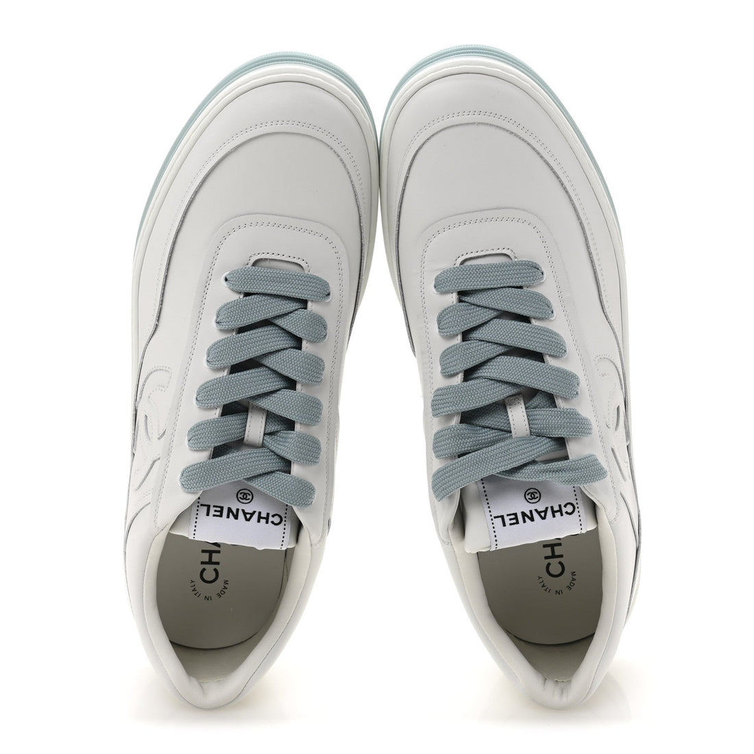 Calfskin CC Mens Sneakers 45 White Light Blue
