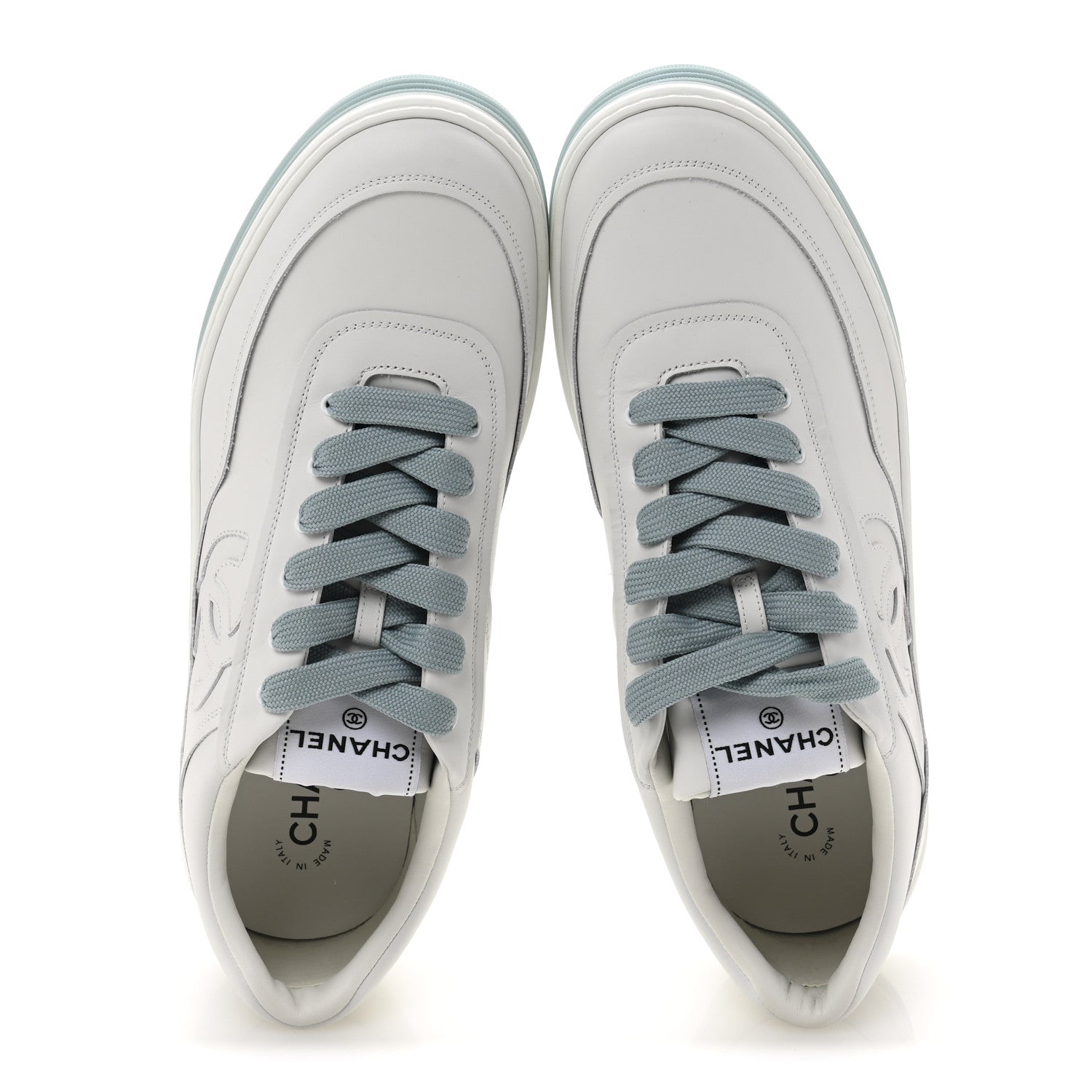 Calfskin CC Mens Sneakers 45 White Light Blue