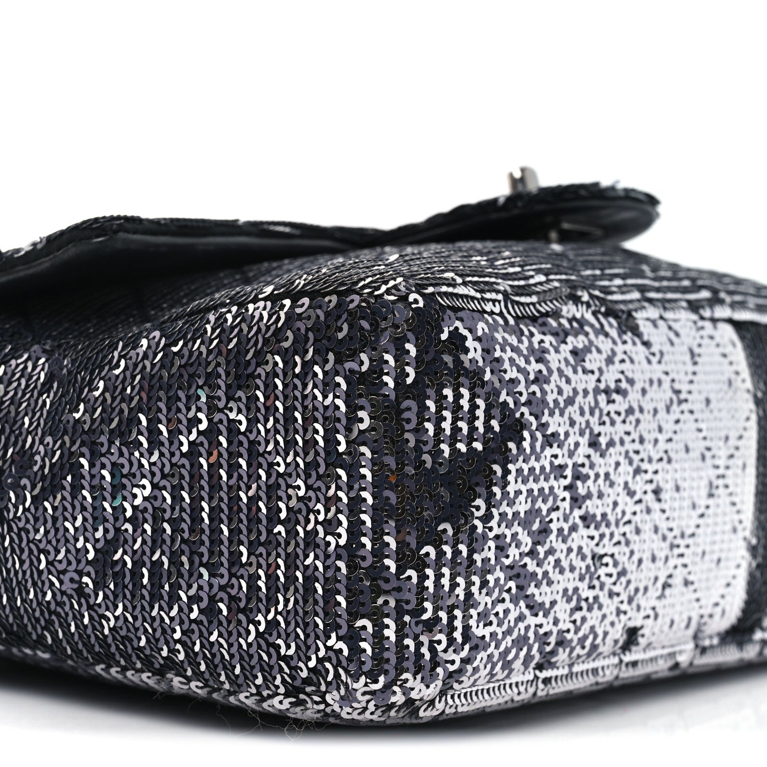 Sequin Quilted Small Single Flap Black Silver