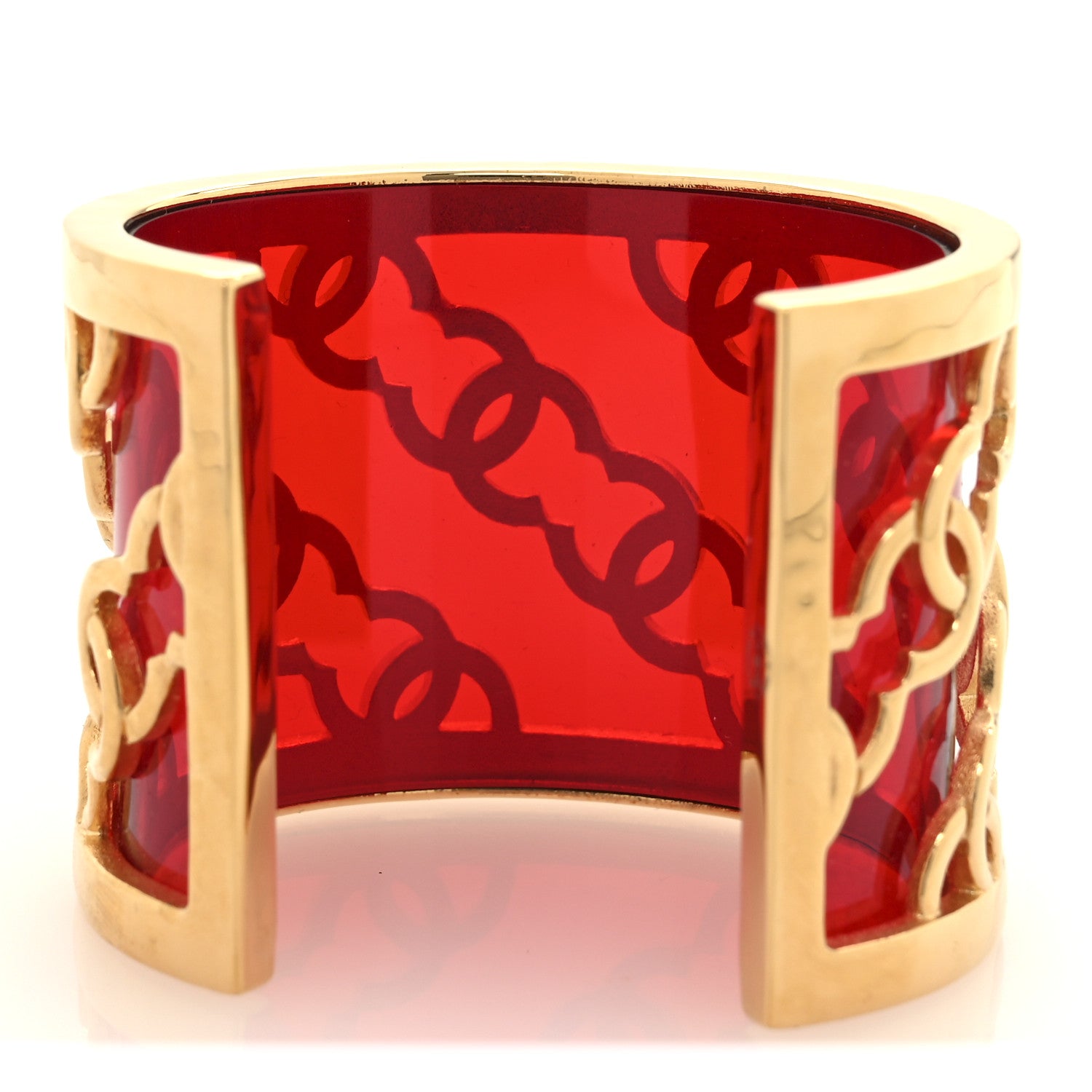 Resin Metal CC Cuff Bracelet Gold Red