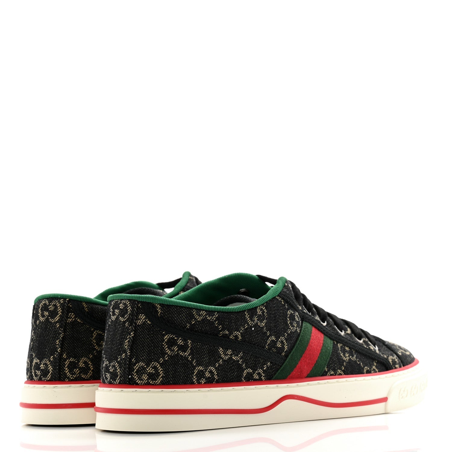 New Denim GG Monogram Web Mens 1977 Tennis Sneakers 8 Black Ivory