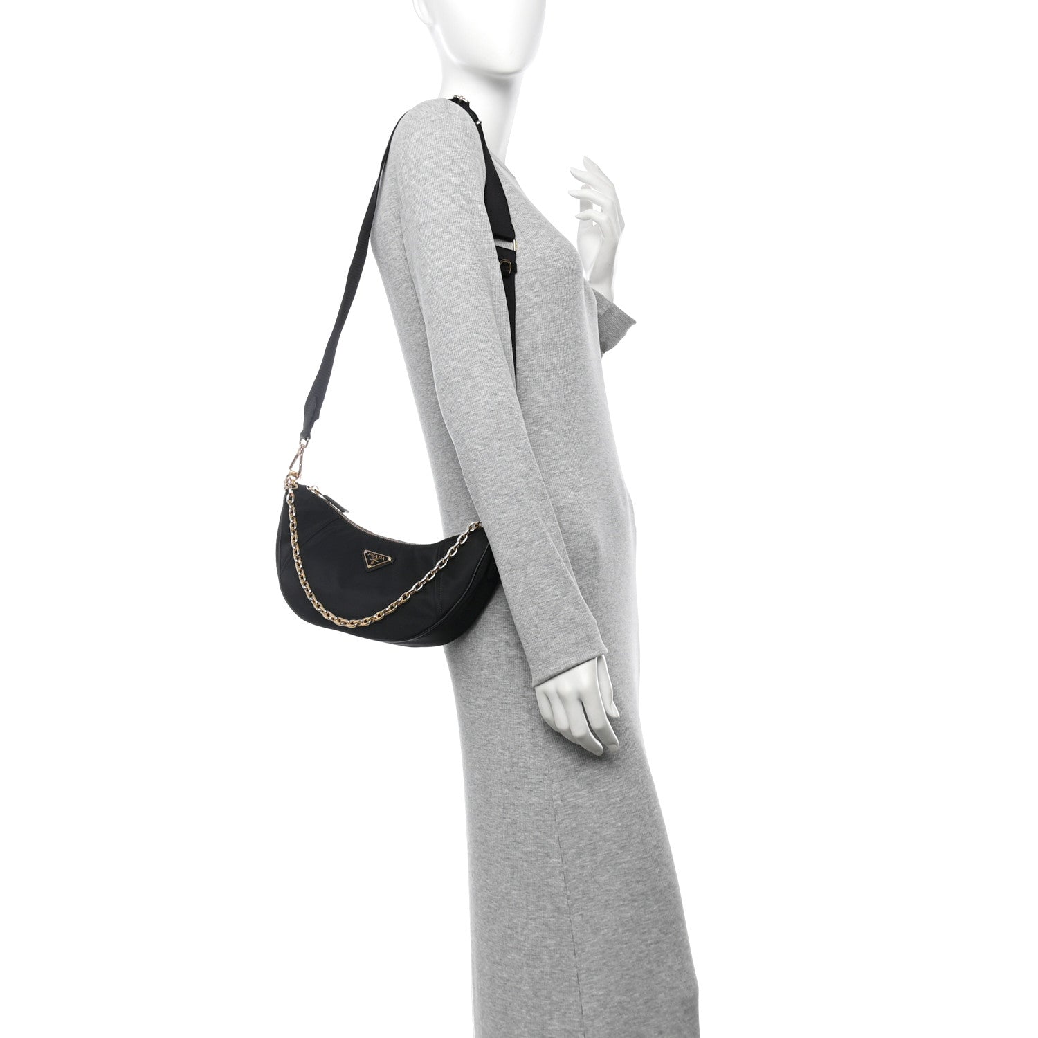 Re-Nylon Saffiano Demi-lune Shoulder Bag Black