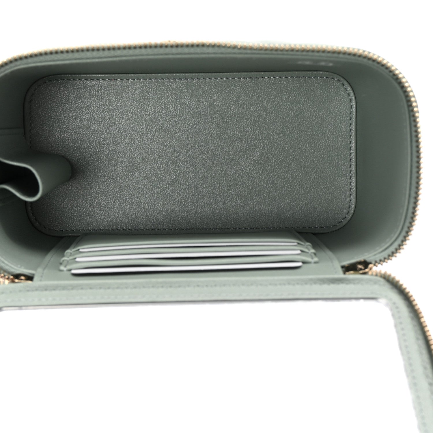 Lambskin Quilted Small Top Handle Vanity Case With Chain Light Blue