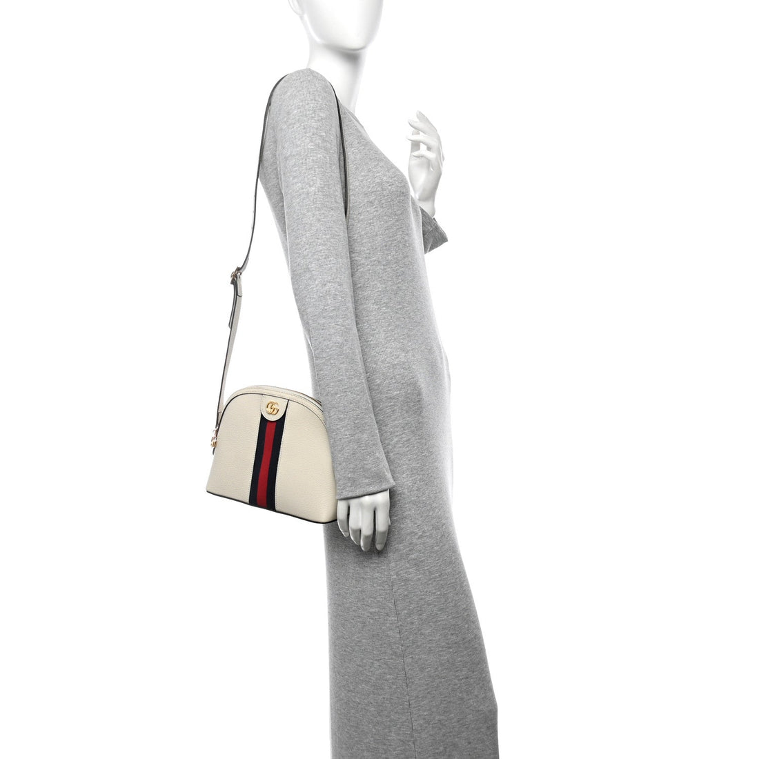 Textured Dollar Calfskin Web Small Ophidia Dome Shoulder Bag Mystic White