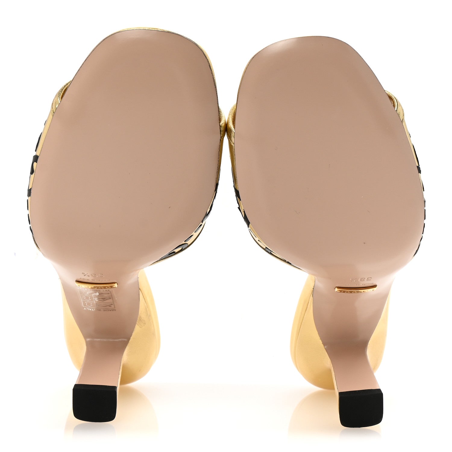 X ADIDAS Nappa Silk Charlotte Monogram Jumbo GG Trefoil 75mm Slide Sandals 39.5 King Gold Black