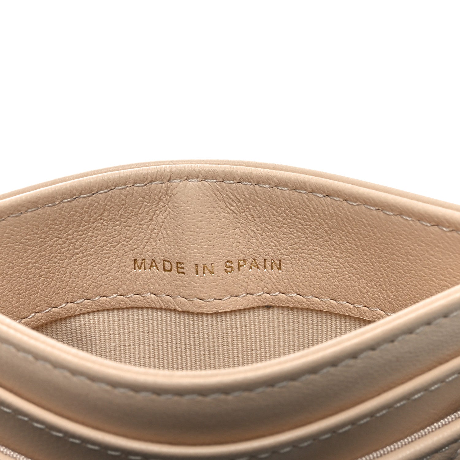 Lambskin Quilted Crystal CC Card Holder Beige