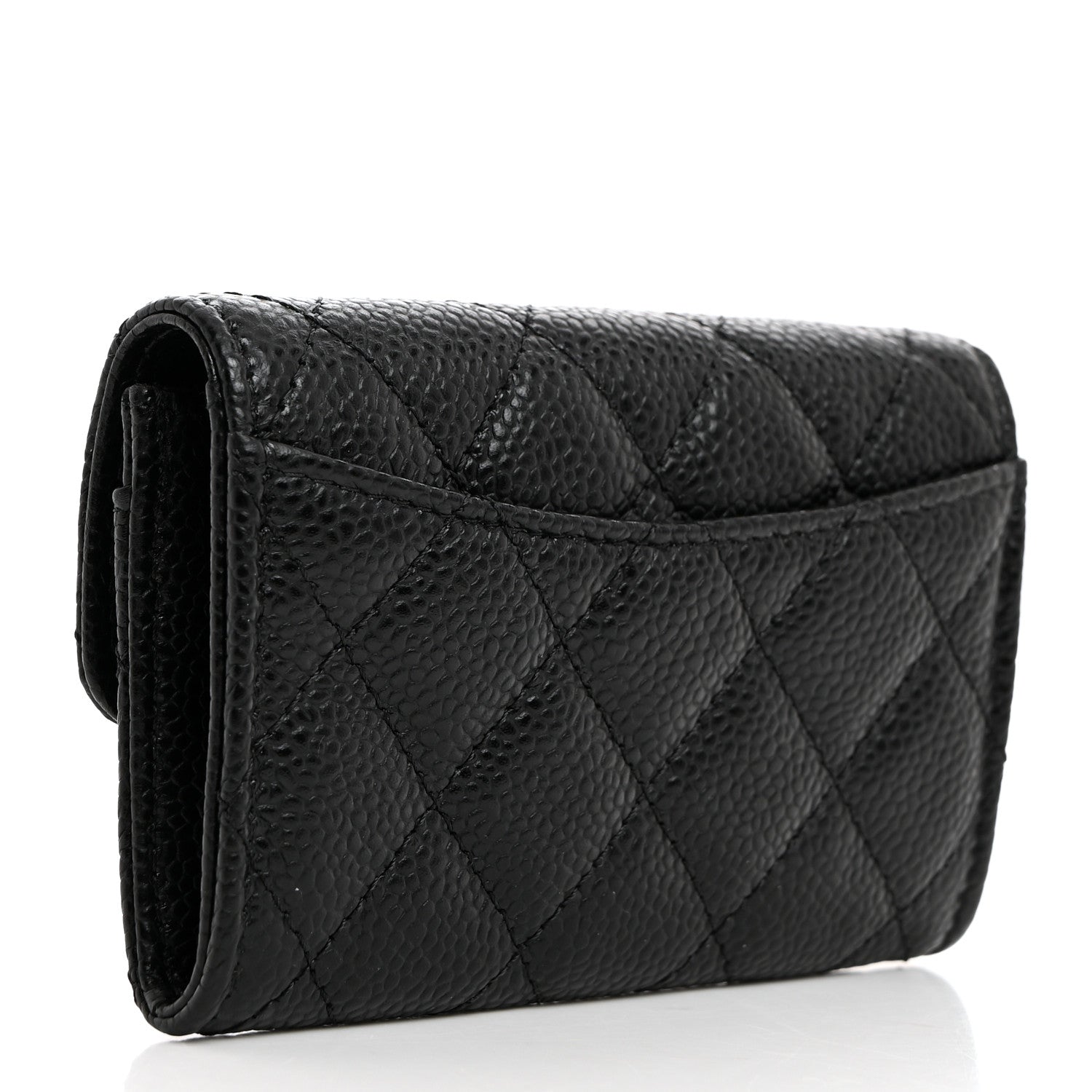 Caviar Quilted Flap Card Holder Wallet Black