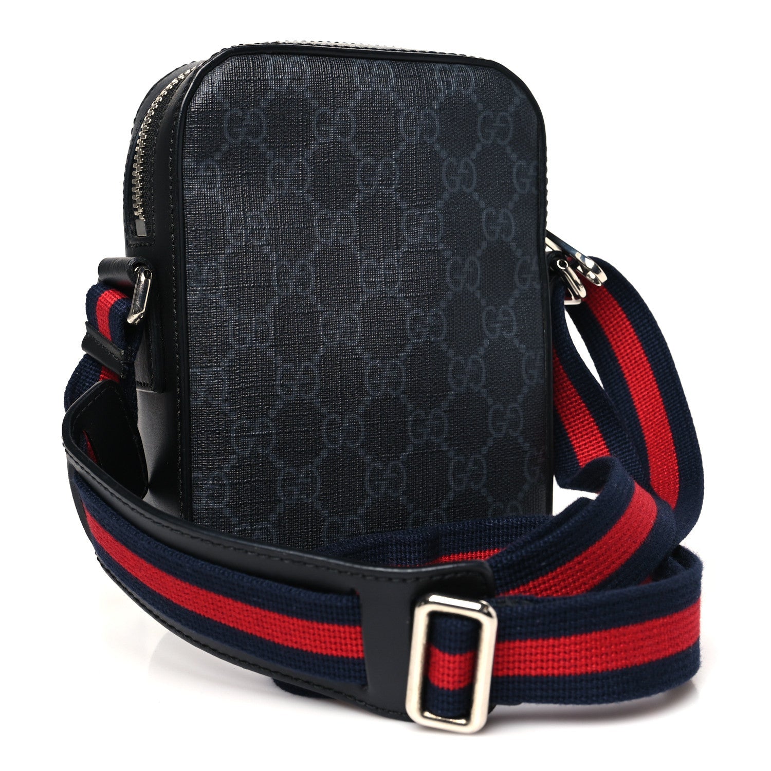 GG Supreme Monogram Appia Calfskin Web Small Camera Messenger Bag Black Grey