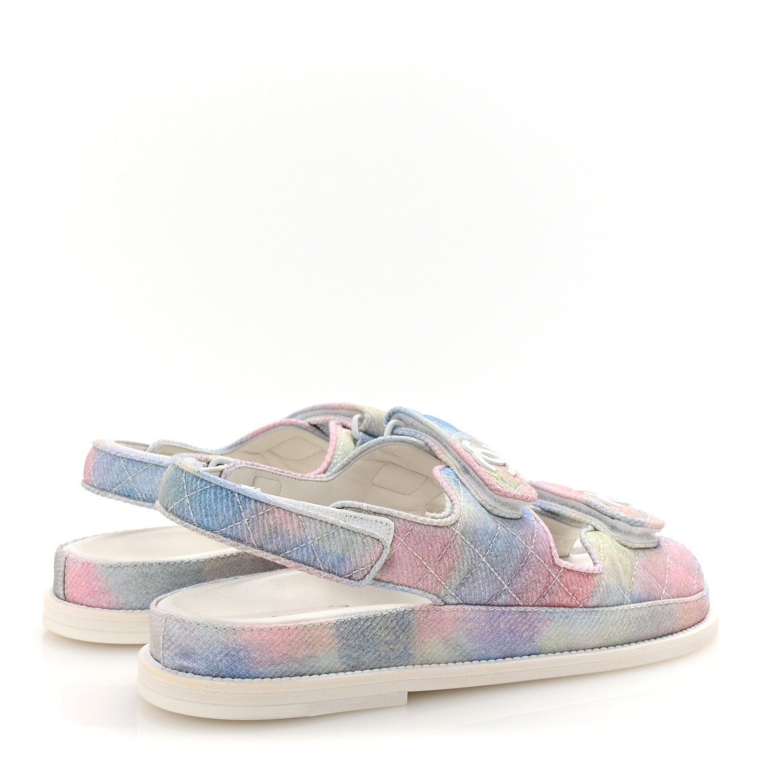 Printed Fabric Quilted Dad Sandals 41 Green Pink Blue