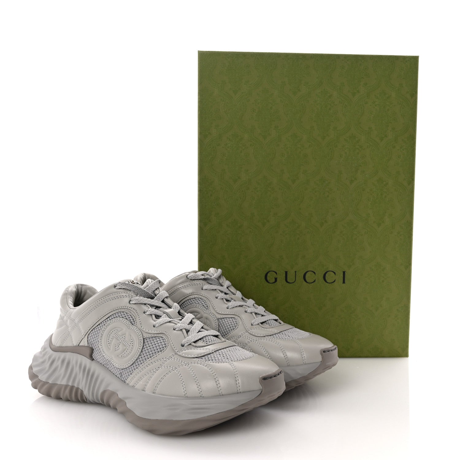 New Nappa Sombre Interlocking G Ripple Mens Platform Sneakers 8 Grey Sky