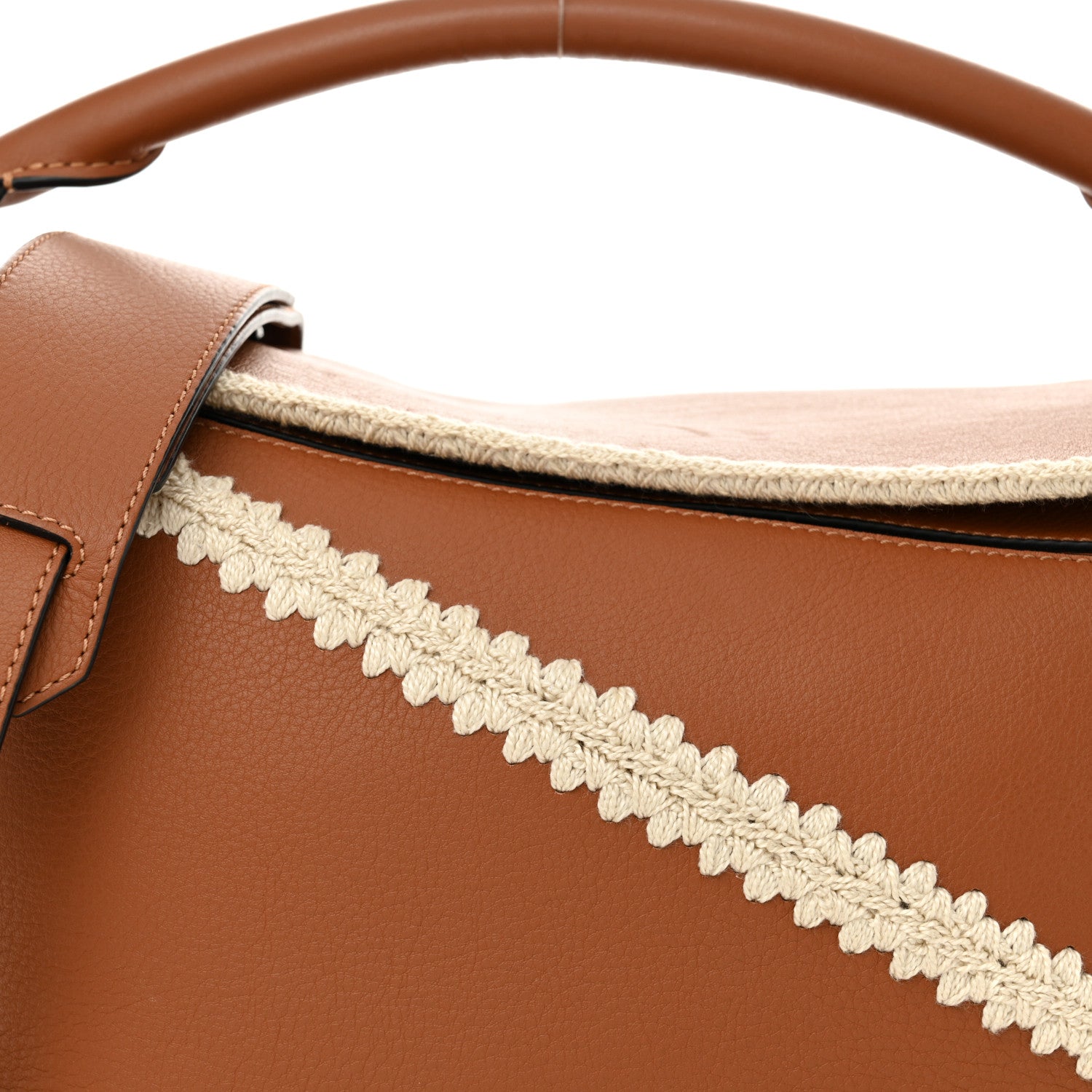 Calfskin Crochet Trim Medium Puzzle Bag Tan