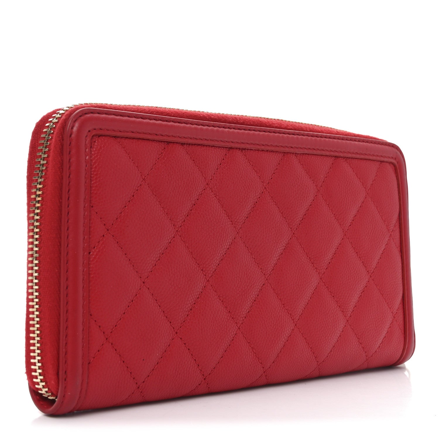 Caviar Quilted Filigree Zip Around Wallet Red