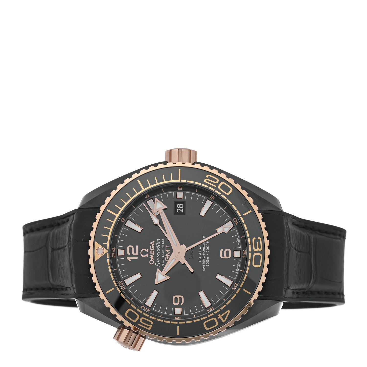 Ceramic 18K Sedna Gold Alligator 45.5mm Seamaster Planet Ocean Automatic Watch Black 215.63.46.22.01.001