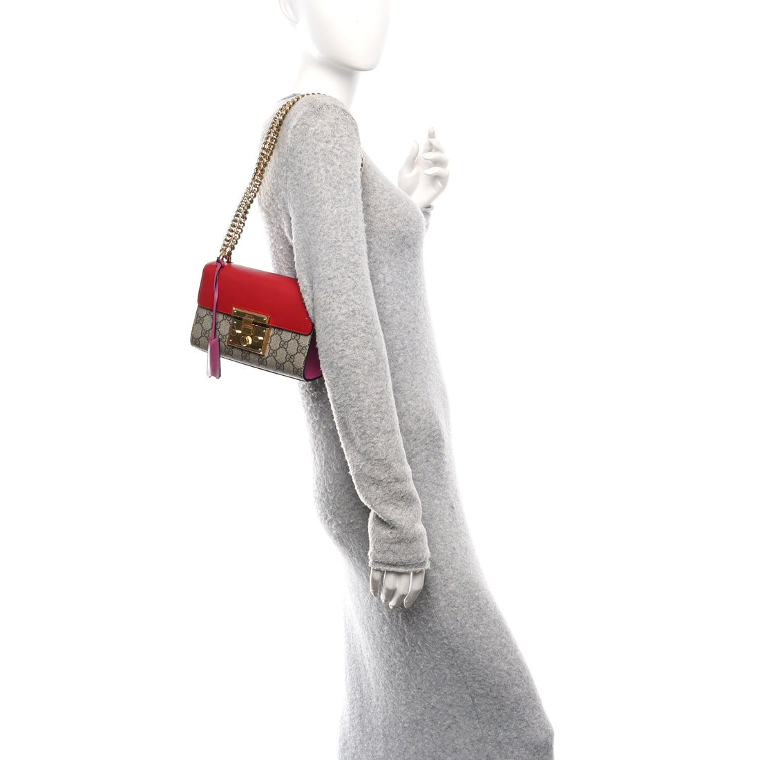 GG Supreme Monogram Calfskin Small Padlock Shoulder Bag Beige Hibiscus Red New Rosette