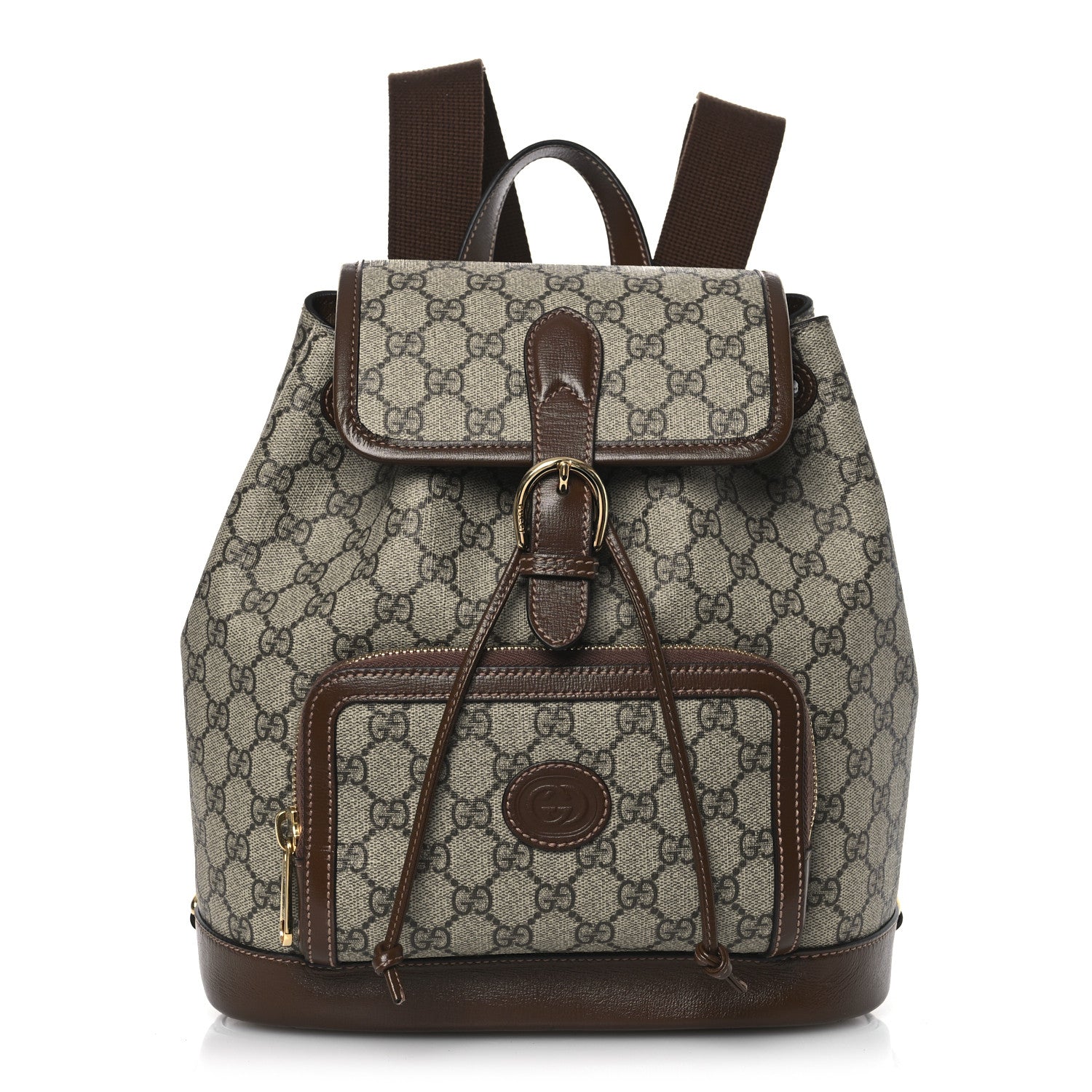 GG Supreme Monogram Azalea Calfskin Retro Interlocking G Buckle Backpack Beige Ebony Brown Sugar