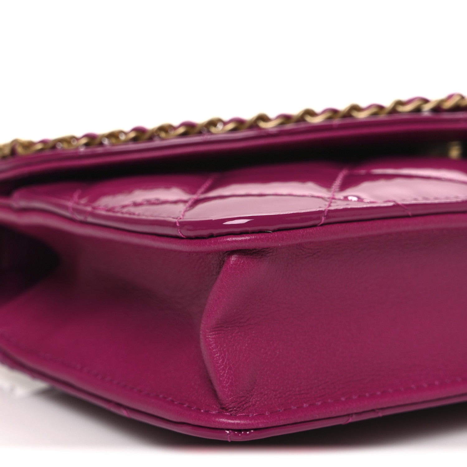 Patent Quilted Chain Around Heart Wallet On Chain WOC Fuchsia
