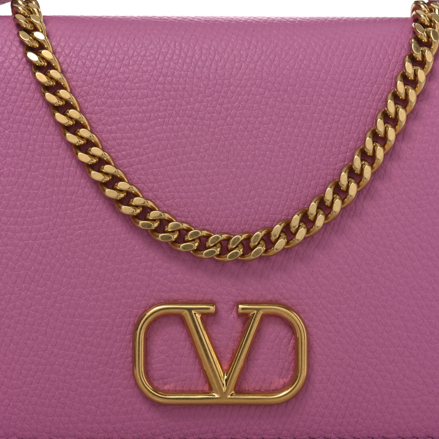 Grainy Calfskin VLogo Top Handle Wallet With Chain Feminine Pink