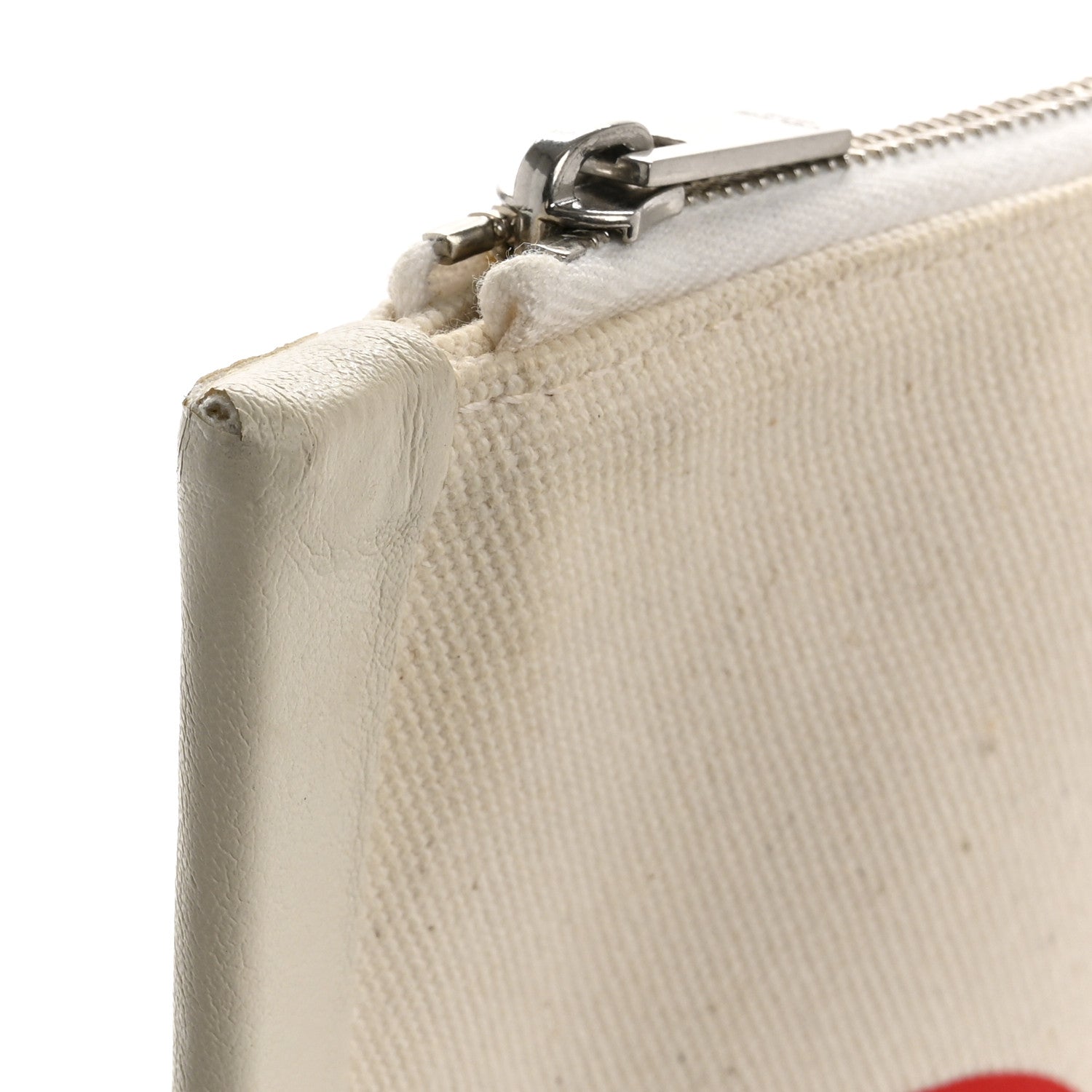 Cotton Canvas Calfskin Made In Large Pouch Red