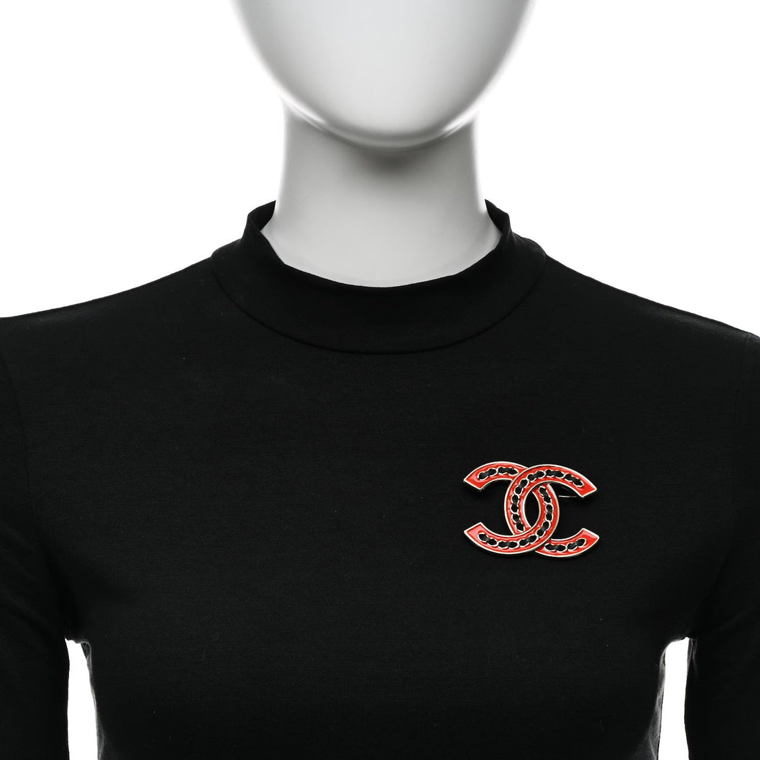 Lambskin Enamel CC Brooch Gold Black Orange