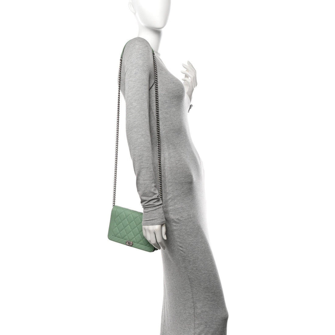 Caviar Quilted Boy Wallet On Chain WOC Light Green