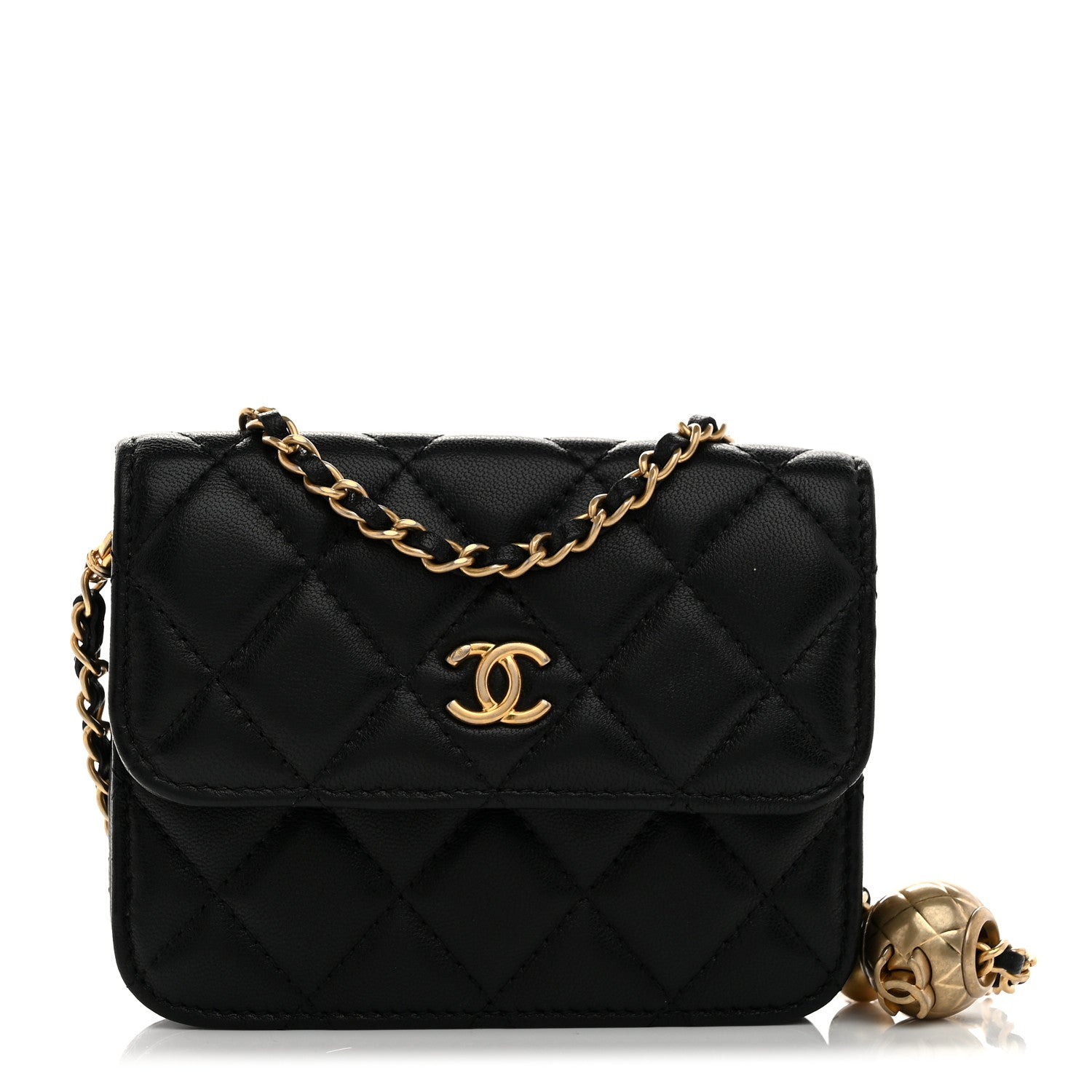 Lambskin Quilted Pearl Crush Clutch With Chain Black