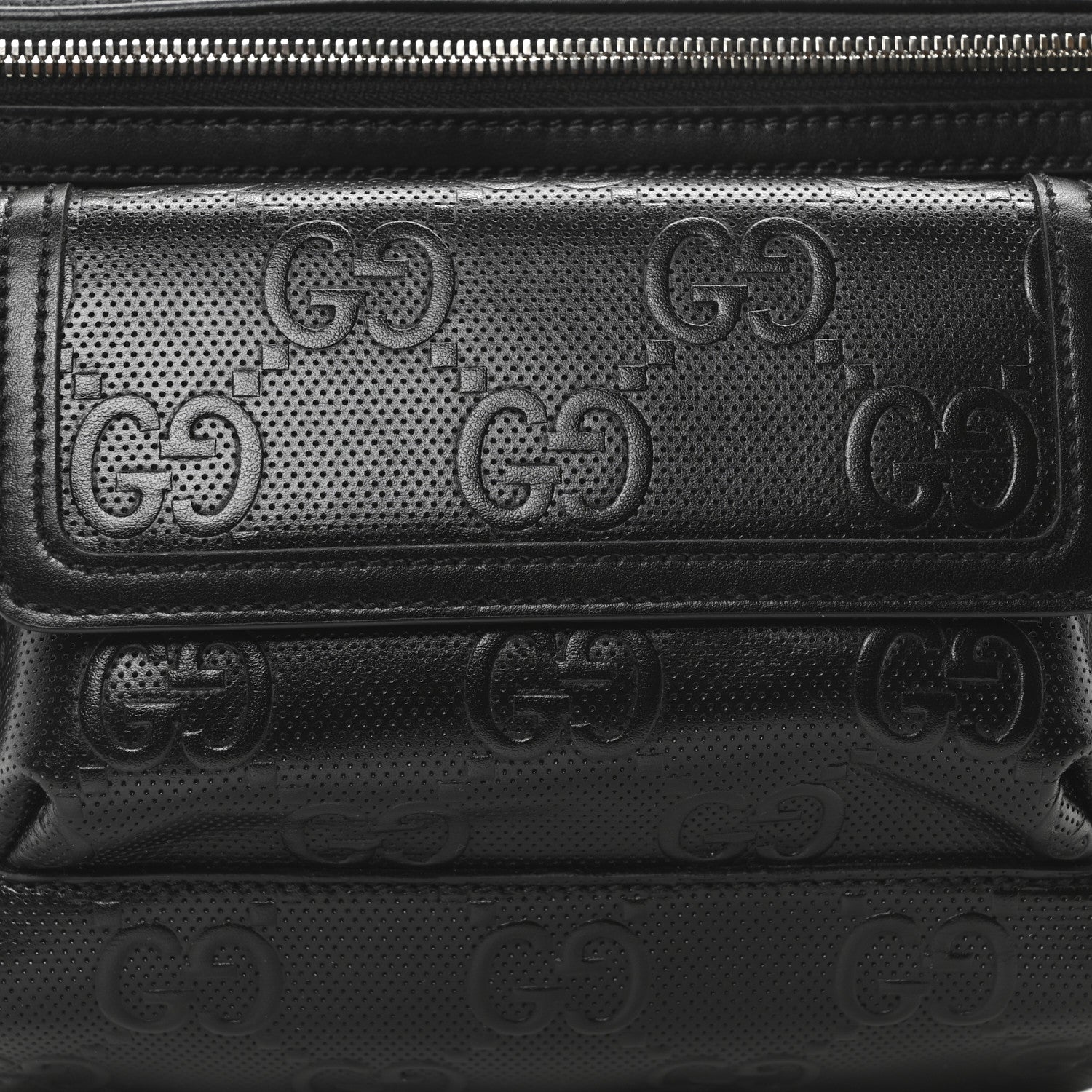 Calfskin GG Tennis Embossed Pocket Belt Bag Black