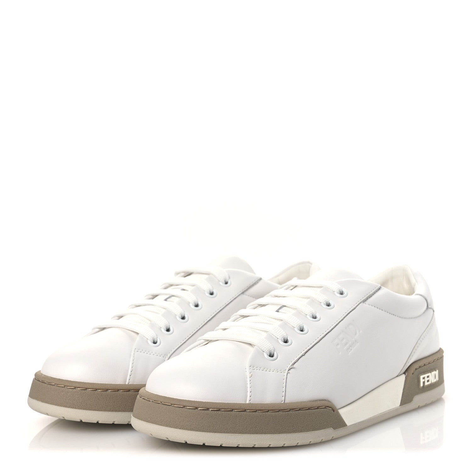 Calfskin Mens Fendi Match Low Top Sneakers 7 White Beige