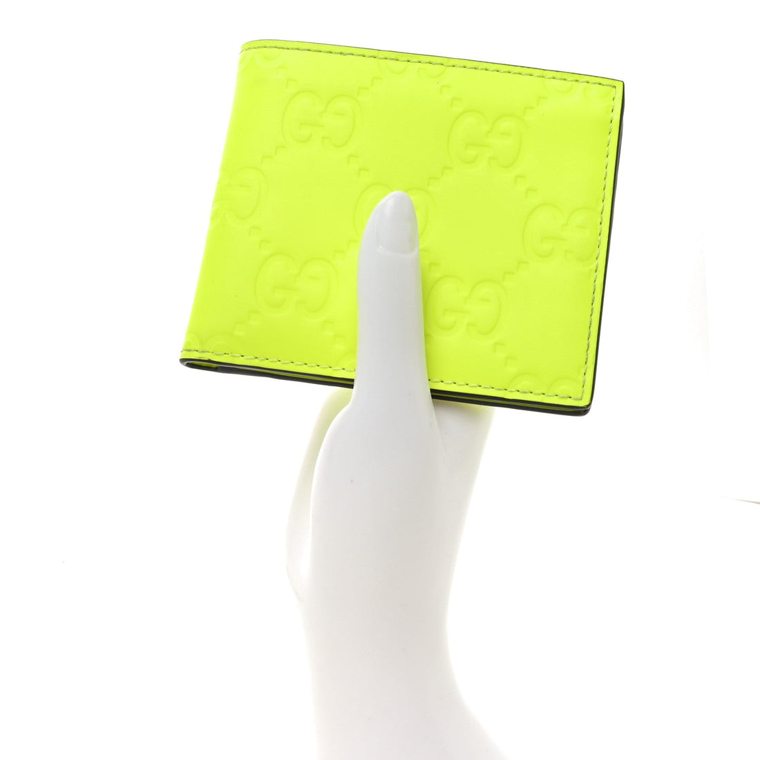 Rubber Effect GG Embossed Bi-Fold Wallet Fluorescent Yellow