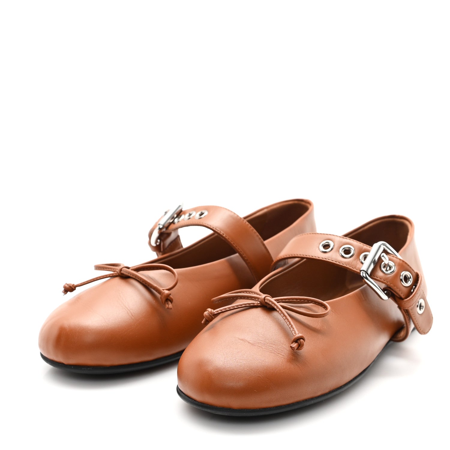 Calfskin Mary Jane Ballerina Flats 36 Cognac
