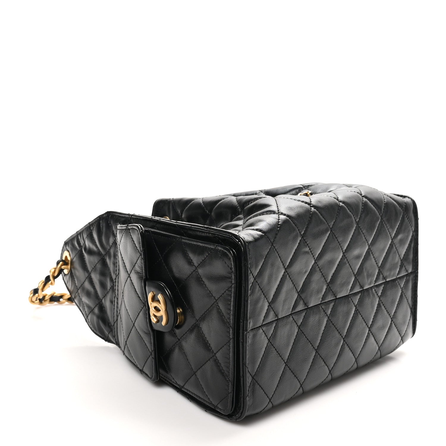 Shiny Calfskin Quilted Small Chanel 25 Handbag Black