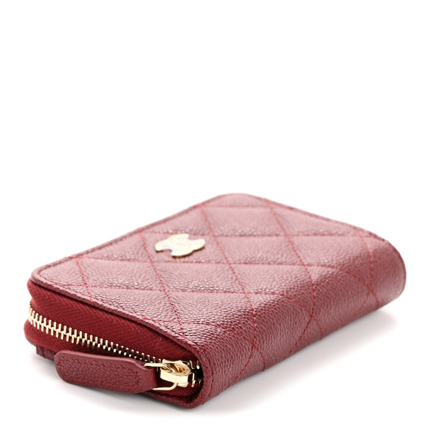 Caviar Quilted Zip Around Coin Purse Burgundy