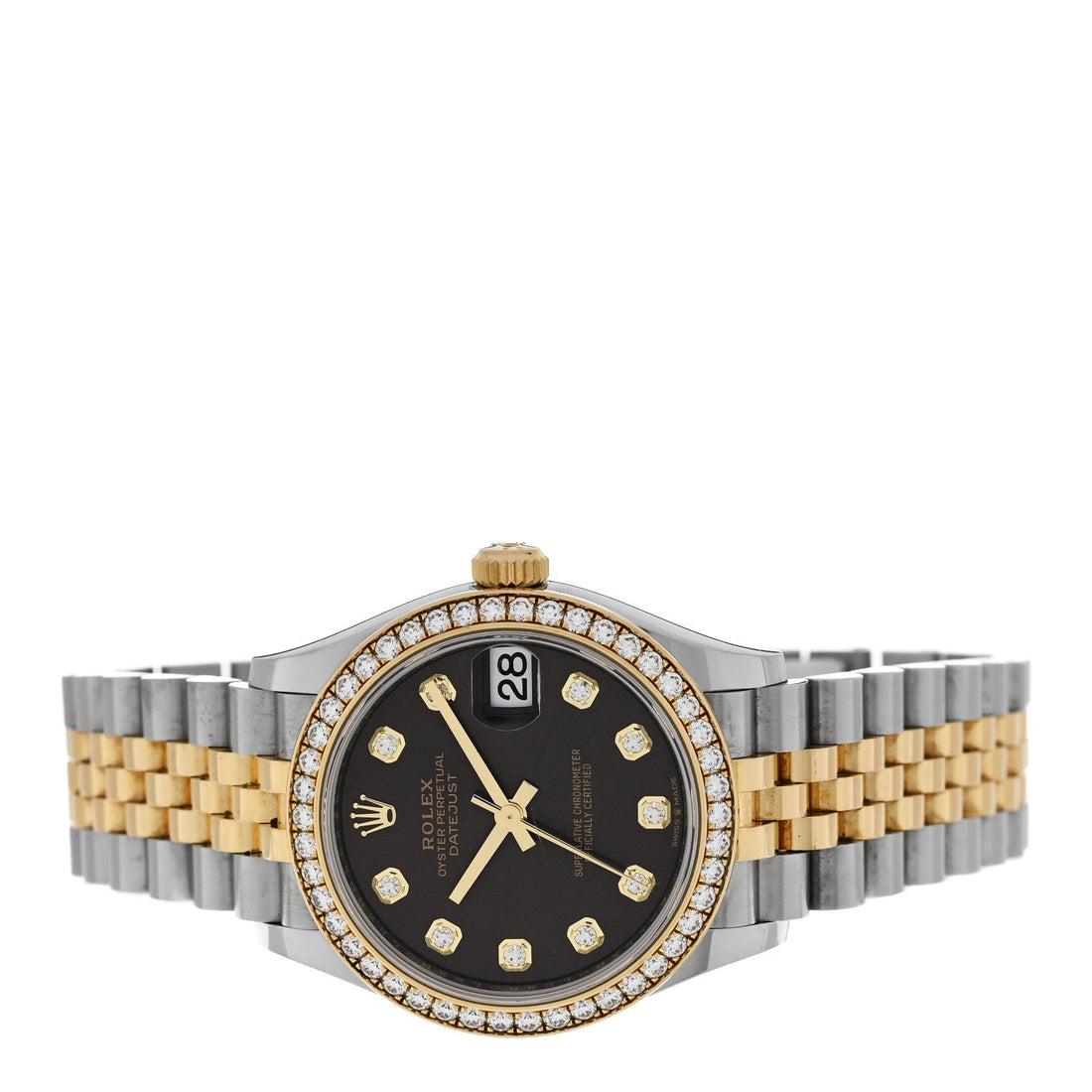 Stainless Steel 18K Yellow Gold Diamond Bezel 31mm Oyster Perpetual Datejust Watch Dark Grey 278383RBR