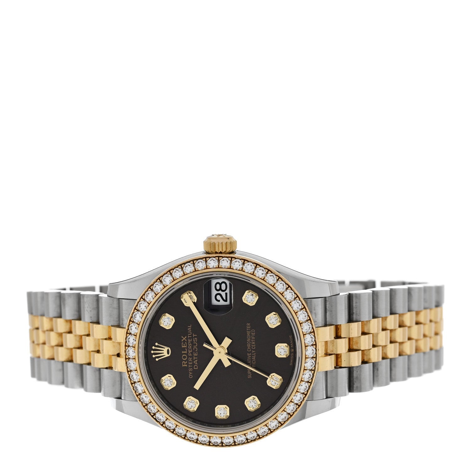 Stainless Steel 18K Yellow Gold Diamond Bezel 31mm Oyster Perpetual Datejust Watch Dark Grey 278383RBR