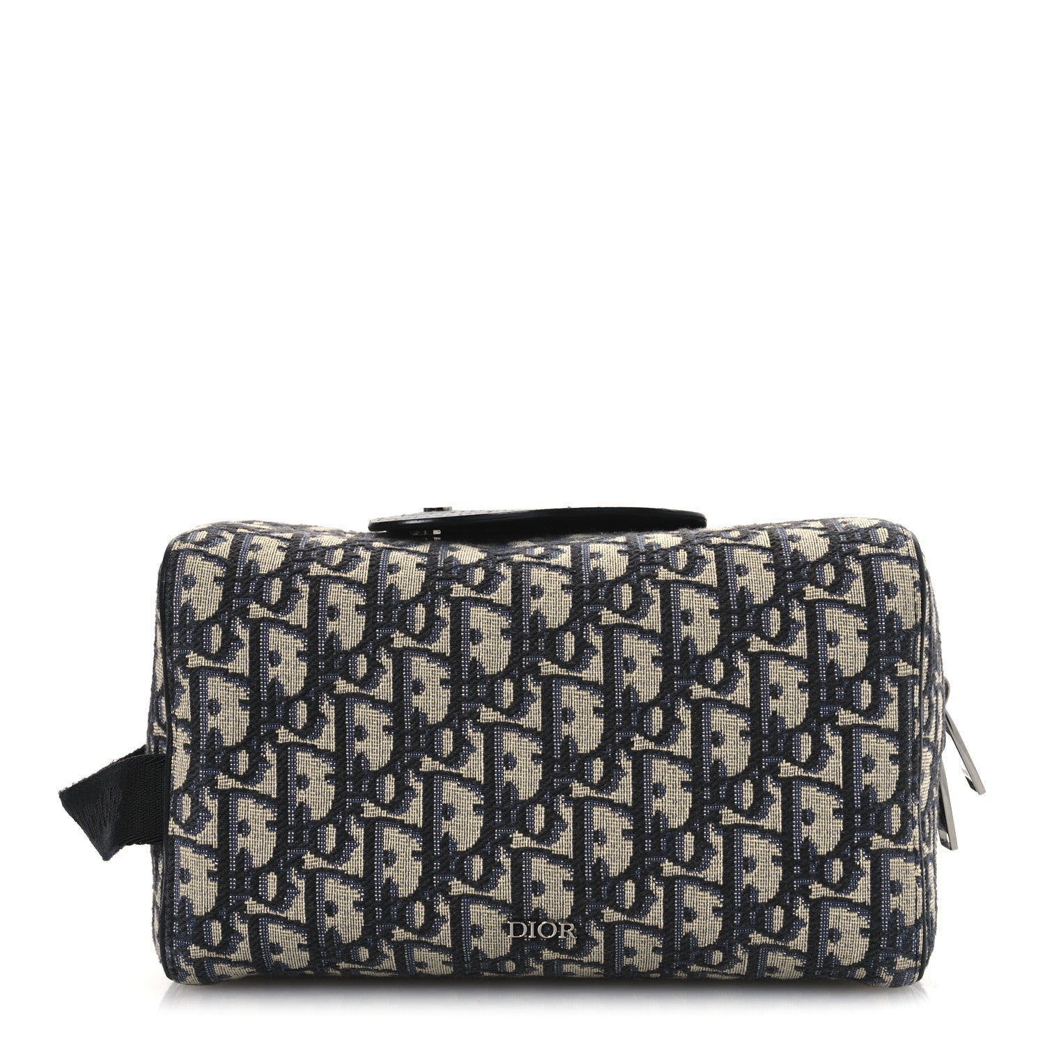 Oblique Jacquard Grained Calfskin Lingot Toiletry Case Blue Black
