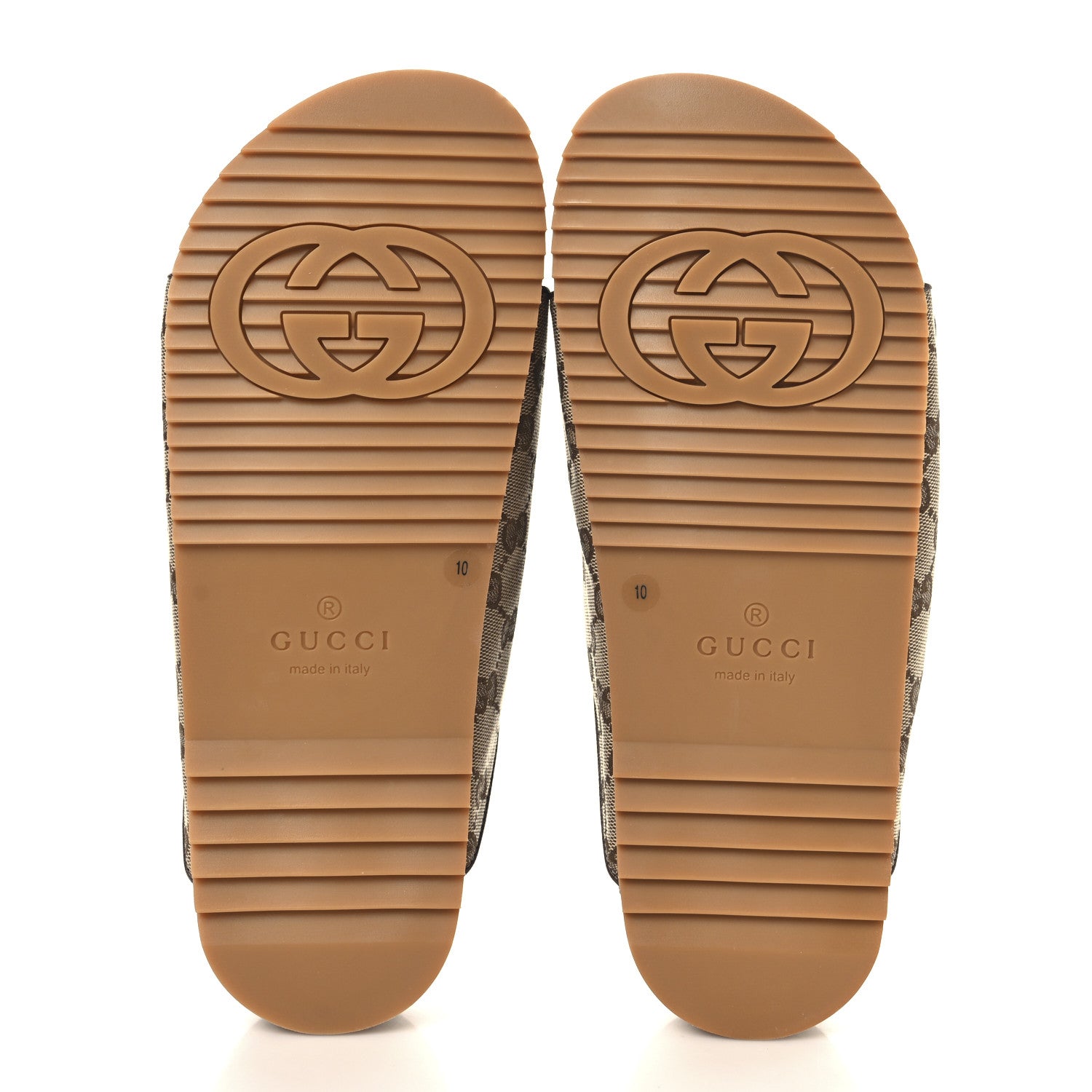 GG Monogram Lavaredo Eco Fabric Mens Slide Sandals With Straps 10 Beige Ebony Light Brown
