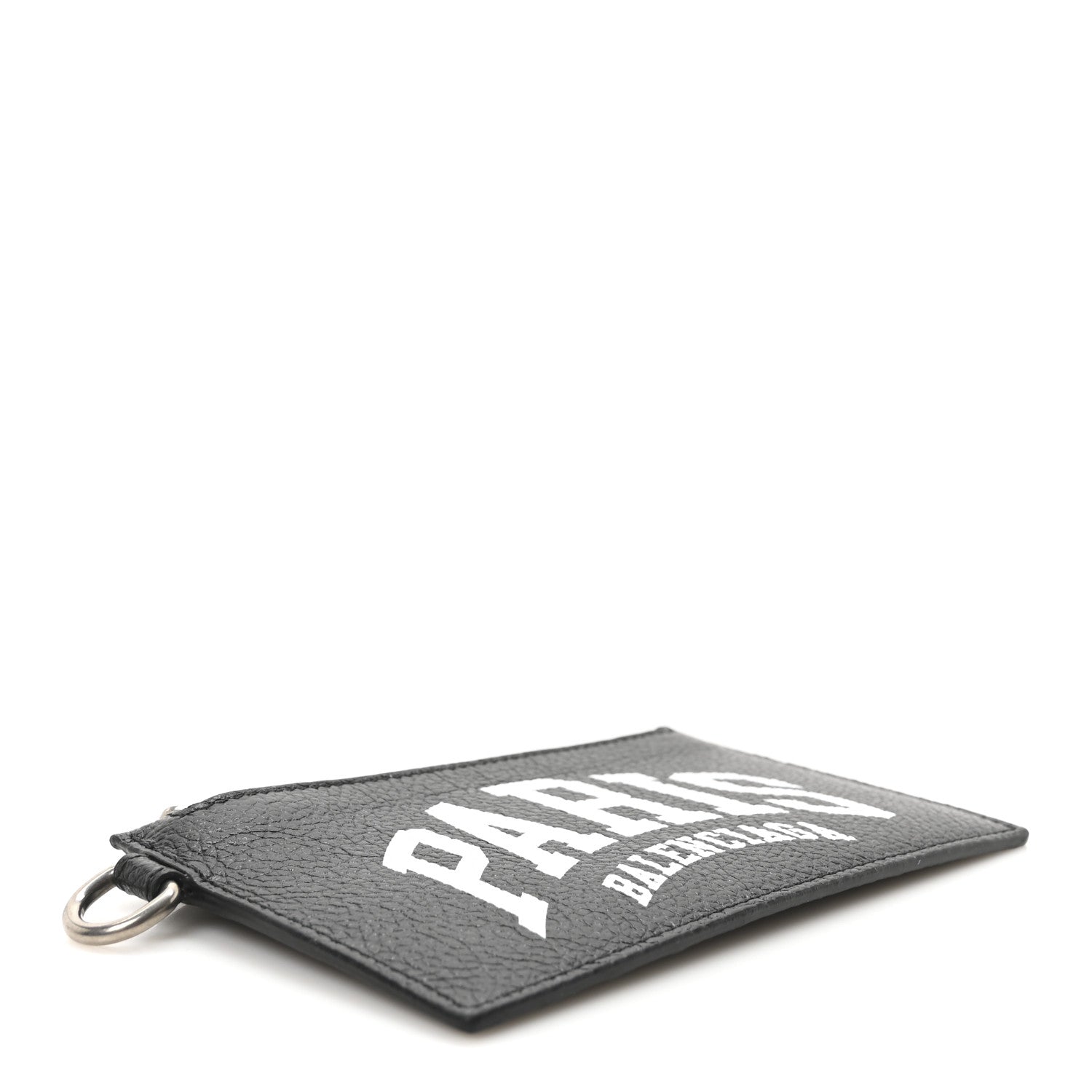 Grained Calfskin Paris Logo Cash Coin Card Holder On Keychain Black