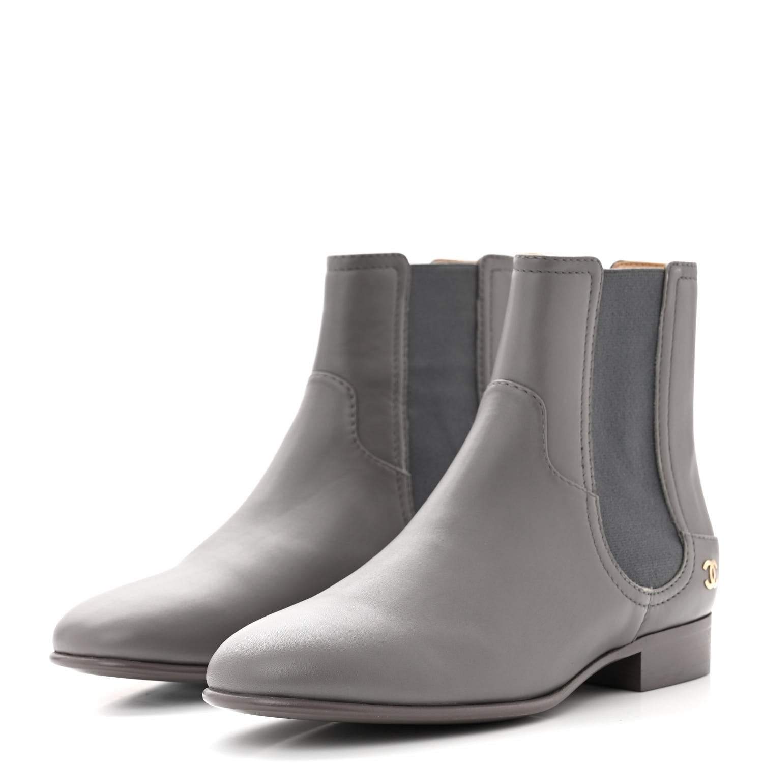 Calfskin Elastic Short Boots 36.5 Grey