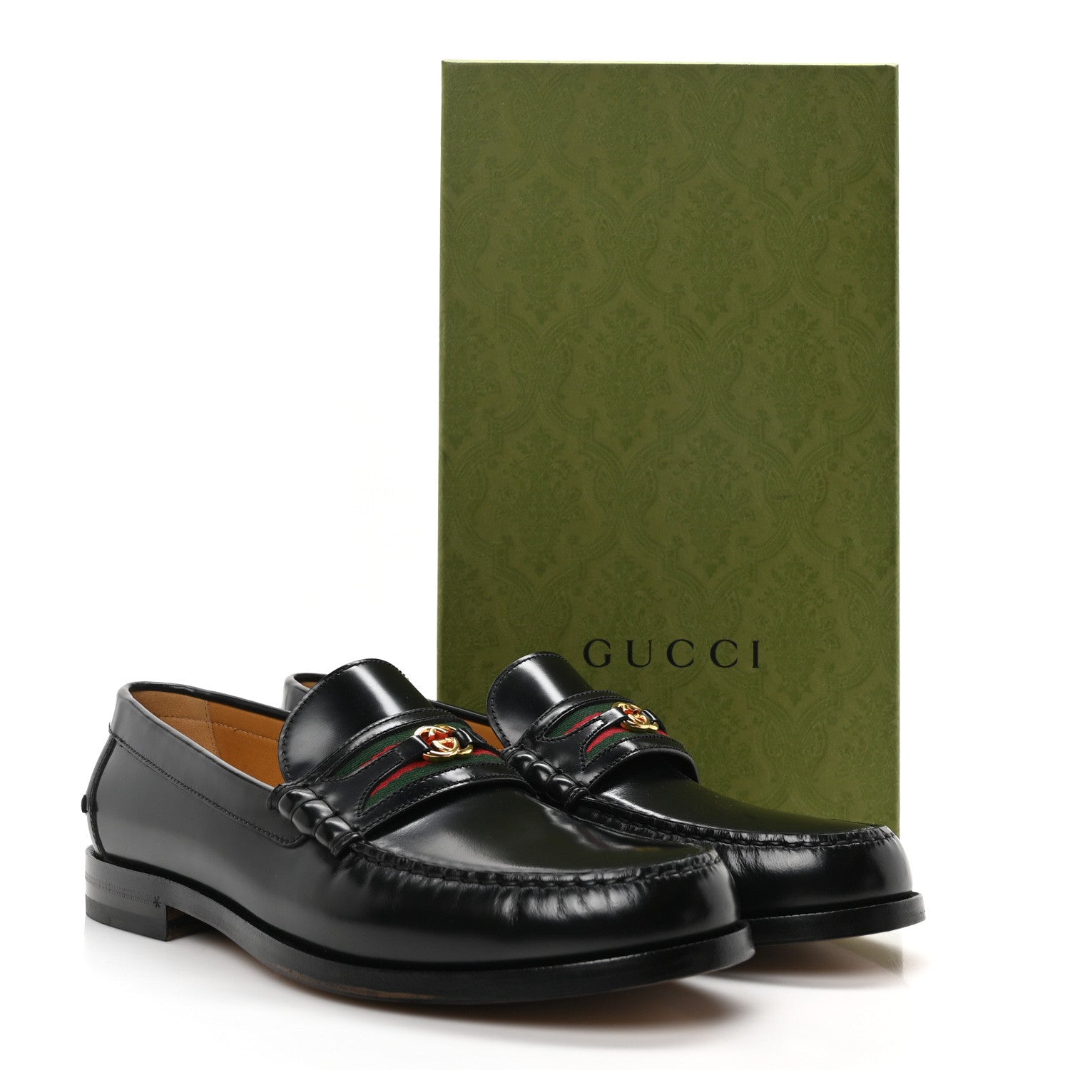 Calfskin Web Mens Interlocking GG Loafers 11 Black