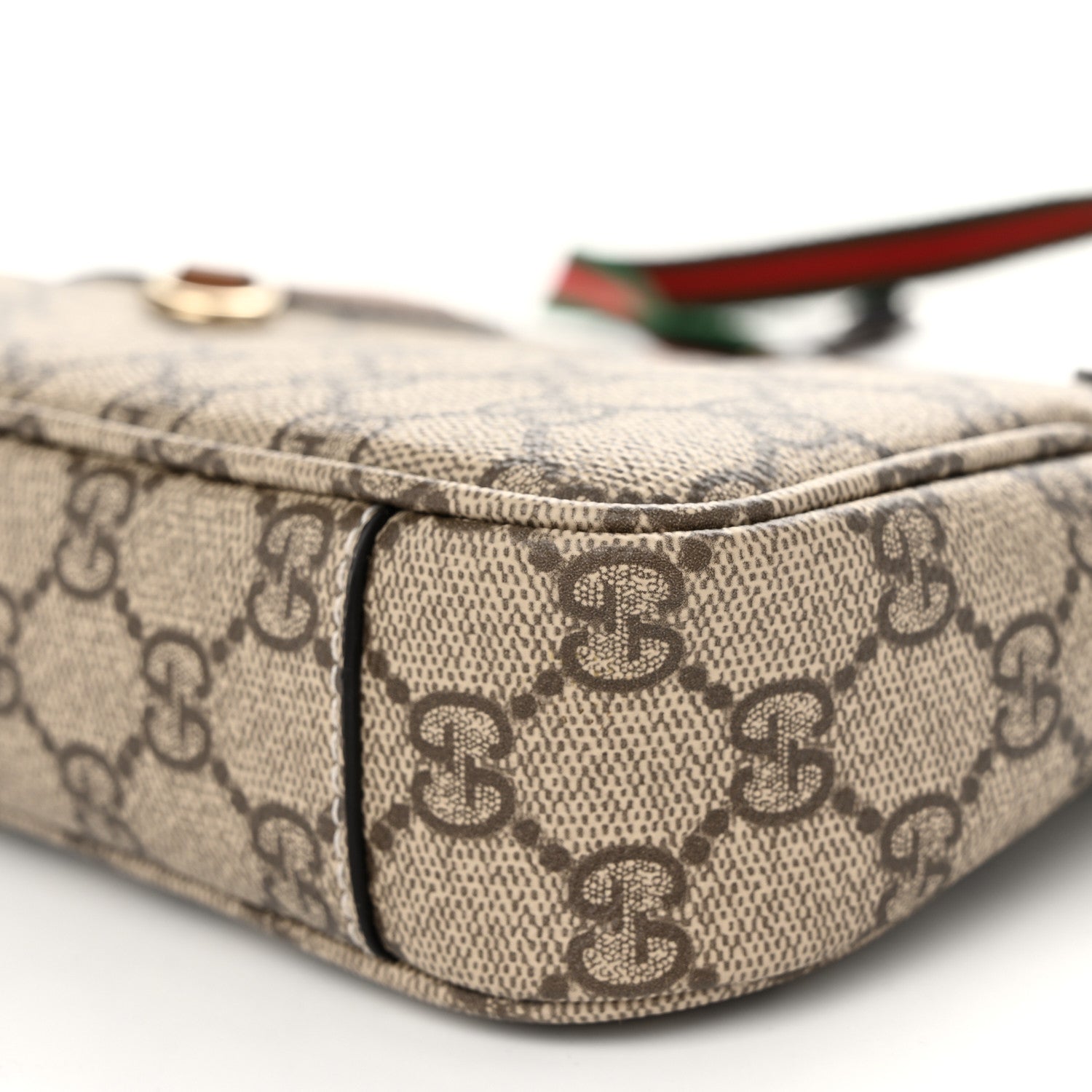 GG Supreme Monogram Textured Calfskin Small Emblem Shoulder Bag Beige Dark Brown