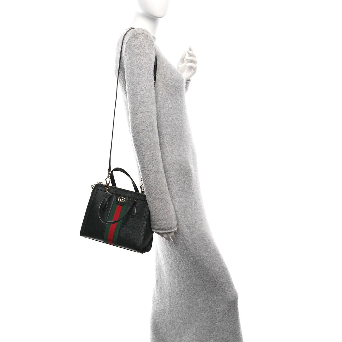 Textured Calfskin Web Small Ophidia Tote Bag Black