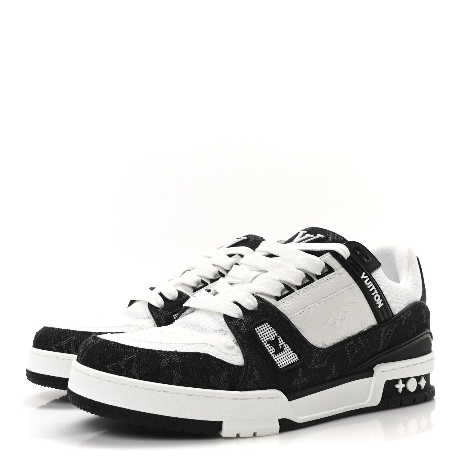 Calfskin Monogram Denim Mens LV Trainer Sneakers 9 Black