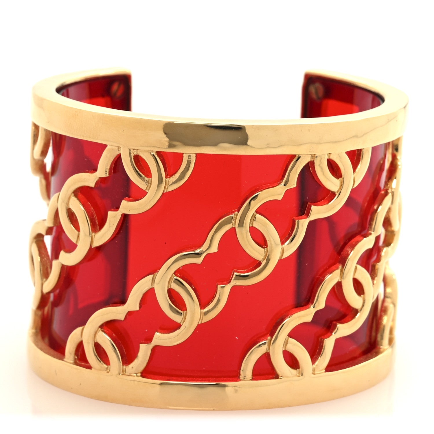 Resin Metal CC Cuff Bracelet Gold Red