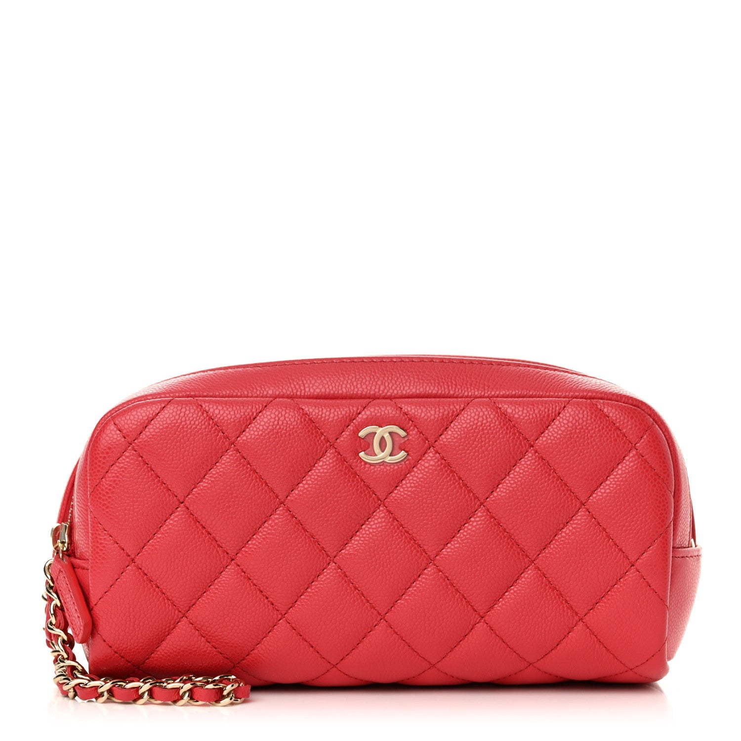 Caviar Quilted Toiletry Case With Chain Dark Pink
