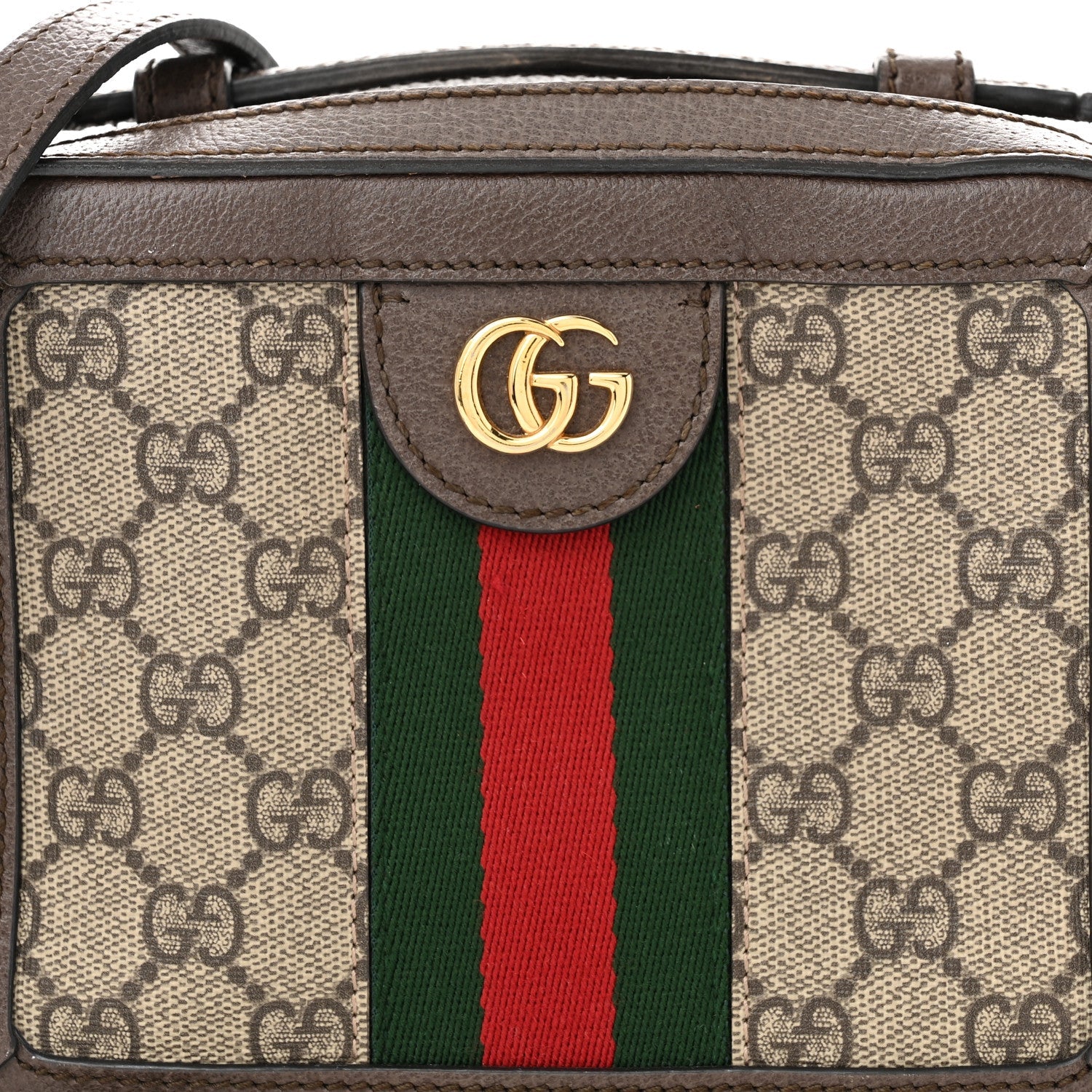 GG Supreme Monogram Mini Ophidia Top Handle Shoulder Bag Brown