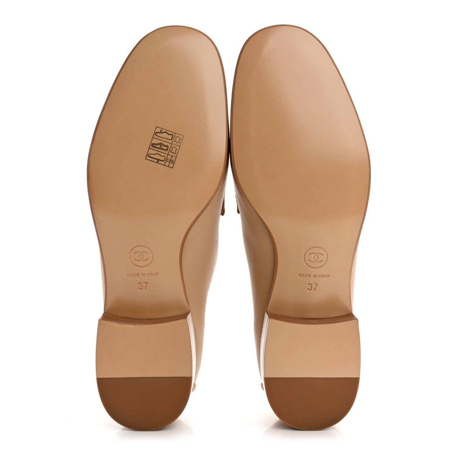 Lambskin Quilted Womens CC Loafers 37 Dark Beige