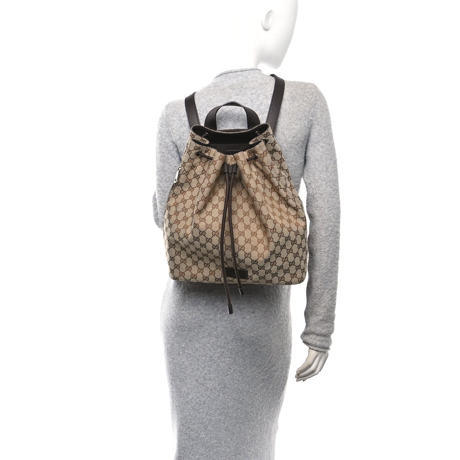 Monogram Dollar Calfskin O Drawstring Backpack Beige Ebony Testa di Moro Dark Chocolate